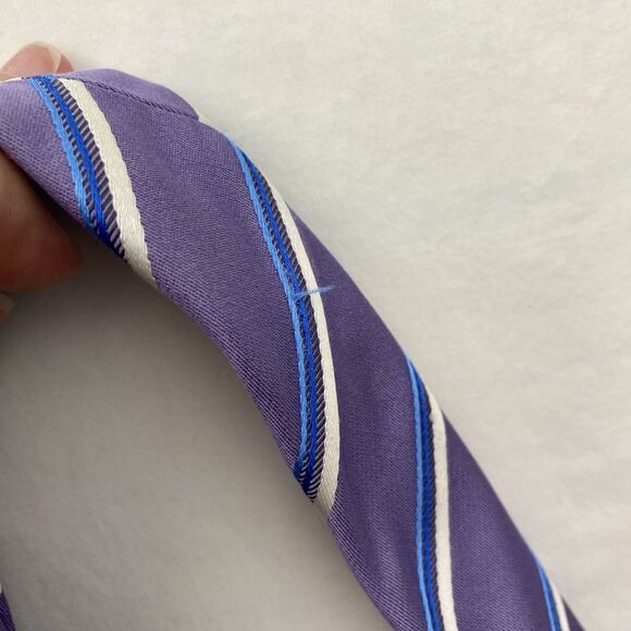 Hugo Boss Silk Tie Mens Purple Blue Striped Made In Italy Formal Dress Necktie - Picture 7 of 10